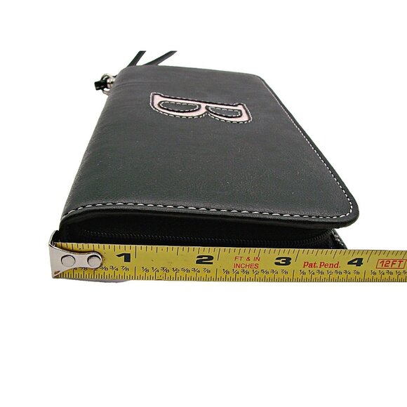 Liz Claiborne Initial B Perfect Clutch Wallet Solid Black Pink Wristlet Full Zip - Picture 9 of 12